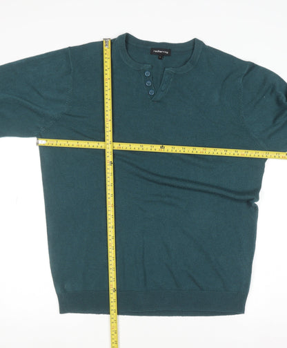Mens UK Size L Red Herring Green Henley Jumper