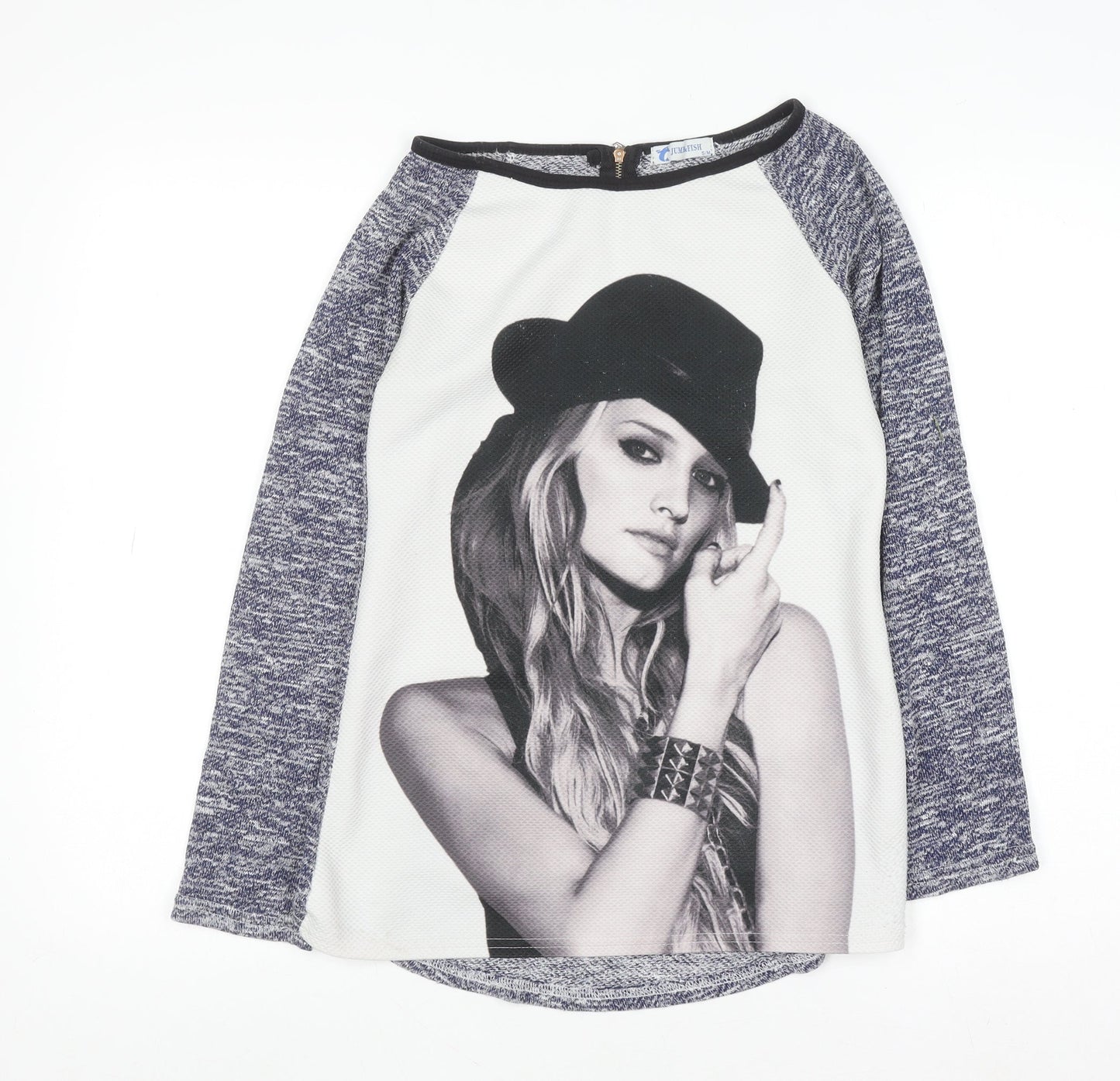 Womens UK Size S Jump & Fish Grey Jersey T-Shirt