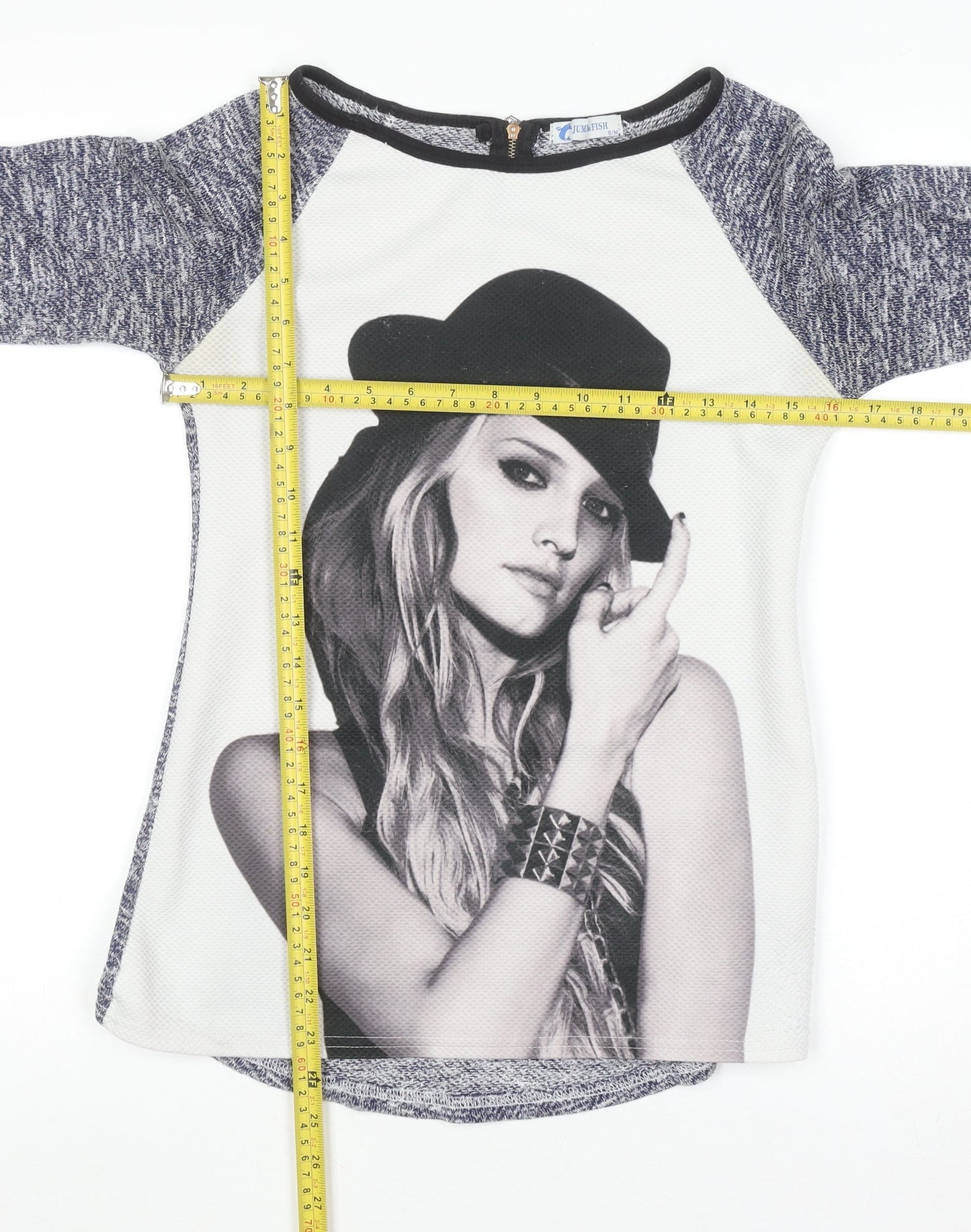 Womens UK Size S Jump & Fish Grey Jersey T-Shirt