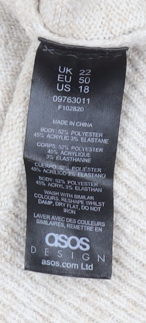 Womens UK Size 22 ASOS Design Beige Pullover Jumper