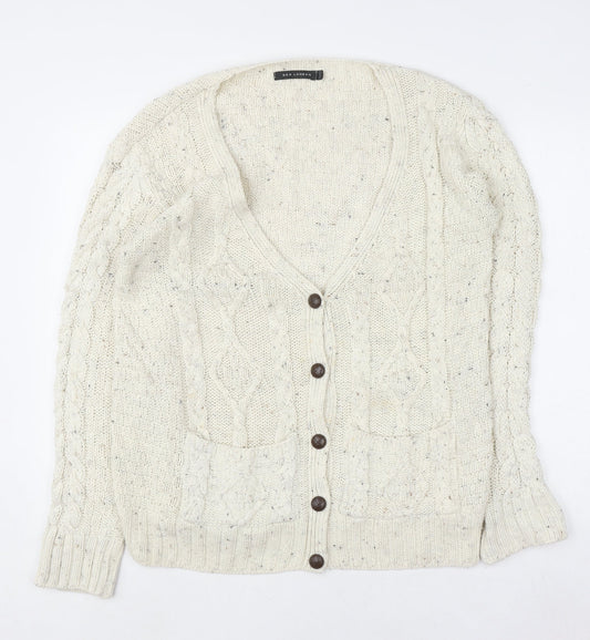 Womens UK Size M QED London Ivory Cardigan Jumper