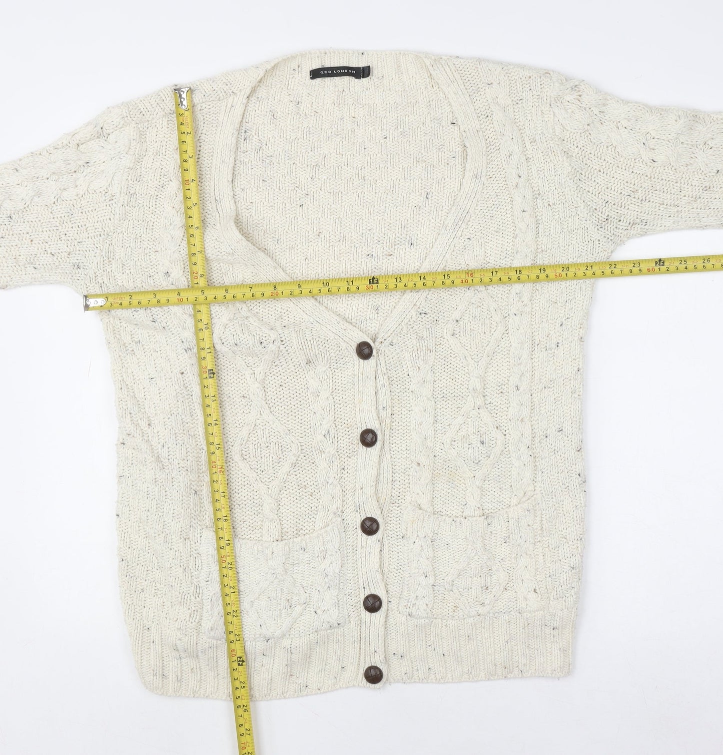 Womens UK Size M QED London Ivory Cardigan Jumper