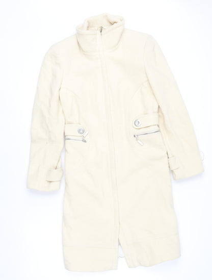 River Island Women’s Ivory Wool Coat Size 8 Long Overcoat