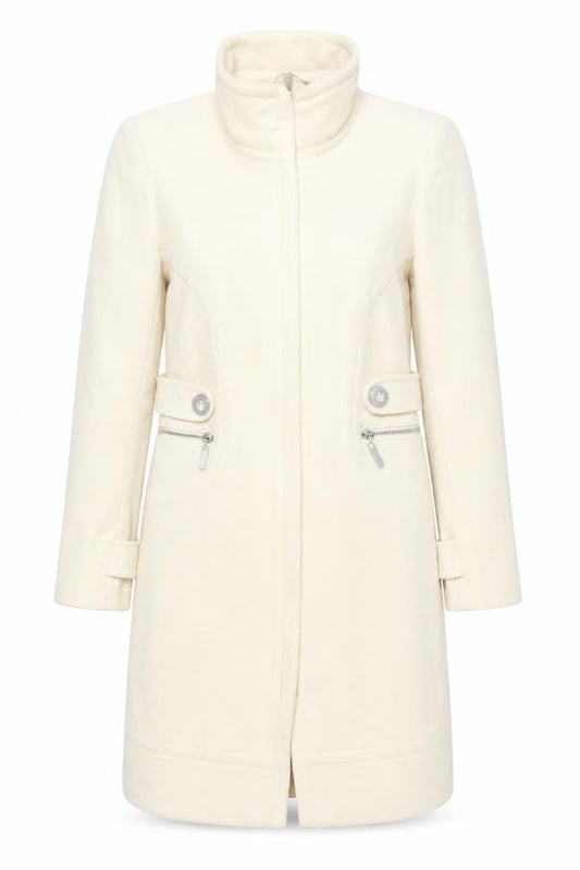 River Island Women’s Ivory Wool Coat Size 8 Long Overcoat