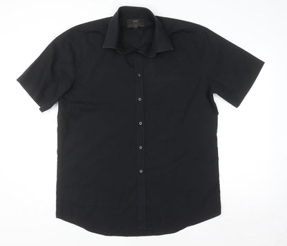 Marks and Spencer Men's Black Tailored Short Sleeve Button-Up Shirt 17/43