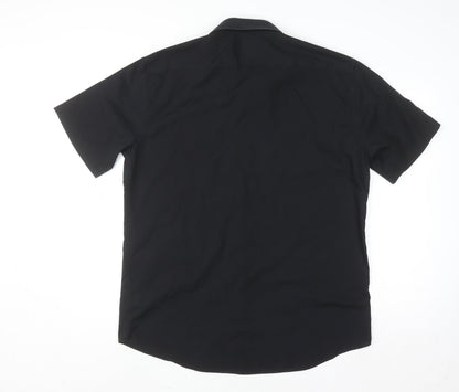 Marks and Spencer Men's Black Tailored Short Sleeve Button-Up Shirt 17/43