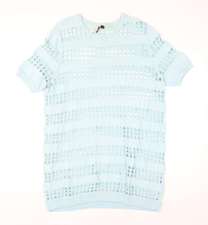 Topshop Women’s Blue Open-Knit Short Sleeve Jumper Size 12