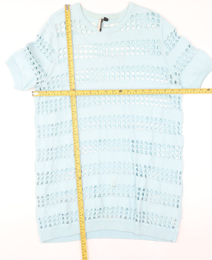 Topshop Women’s Blue Open-Knit Short Sleeve Jumper Size 12