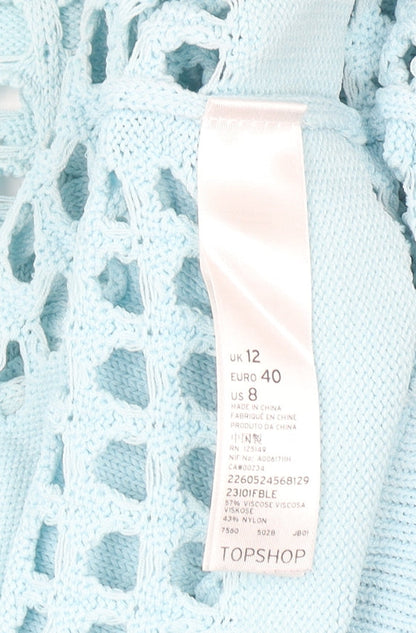 Topshop Women’s Blue Open-Knit Short Sleeve Jumper Size 12