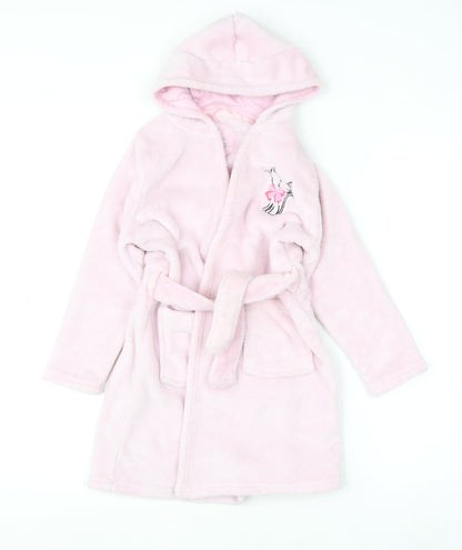 YD Girls Pink Hooded Fleece Robe 5-6 Years Belted Warm Winter Nightwear