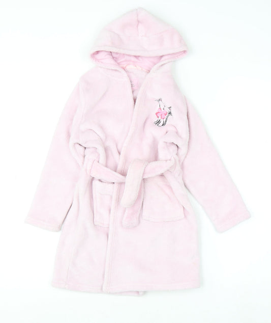YD Girls Pink Hooded Fleece Robe 5-6 Years Belted Warm Winter Nightwear