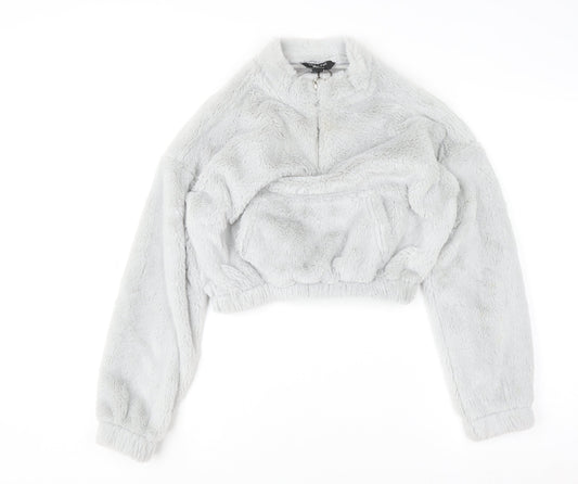 New Look Girls Grey Fleece 1/4 Zip Pullover Sweatshirt Age 12-13 Years