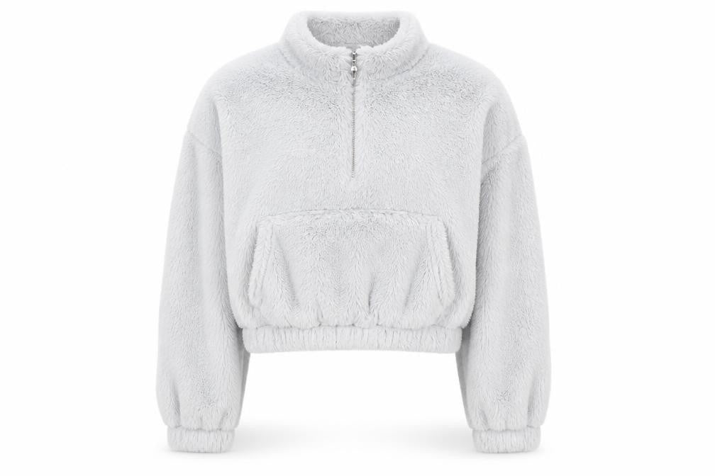 Front view of New Look girls’ grey fleece 1/4 zip pullover sweatshirt age 12-13 years