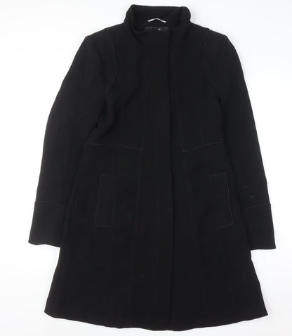 Wallis Women's Black Long Overcoat Size 10 Classic Lined Winter Coat