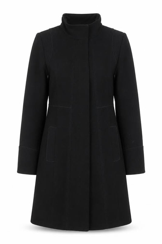 Wallis Women's Black Long Overcoat Size 10 Classic Lined Winter Coat