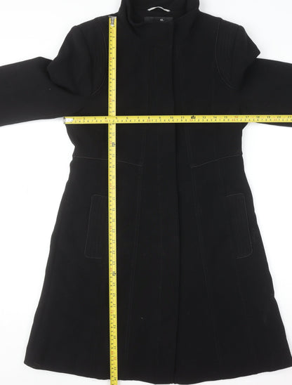 Wallis Women's Black Long Overcoat Size 10 Classic Lined Winter Coat