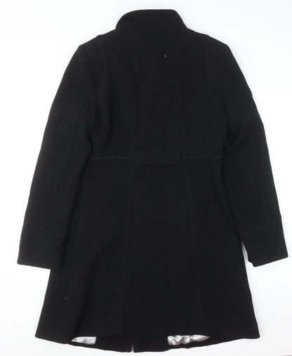 Wallis Women's Black Long Overcoat Size 10 Classic Lined Winter Coat