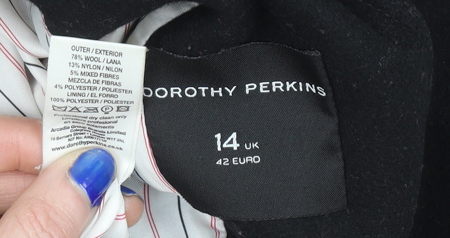 Womens UK Size 14 Dorothy Perkins Black Pea Coat
