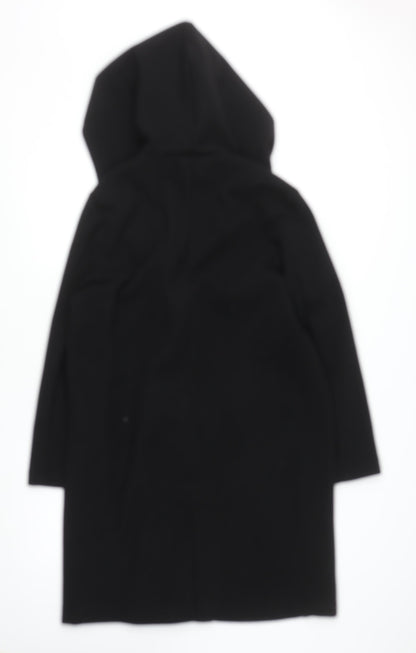 Zara Women Black Wool Blend Hooded Long Coat Size 12