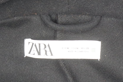 Zara Women Black Wool Blend Hooded Long Coat Size 12
