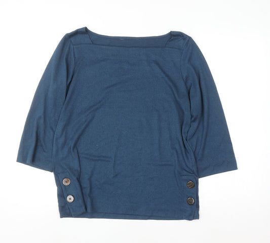 Nutmeg Women's Blue 3/4 Sleeve Boat Neck Button Blouse Size 12