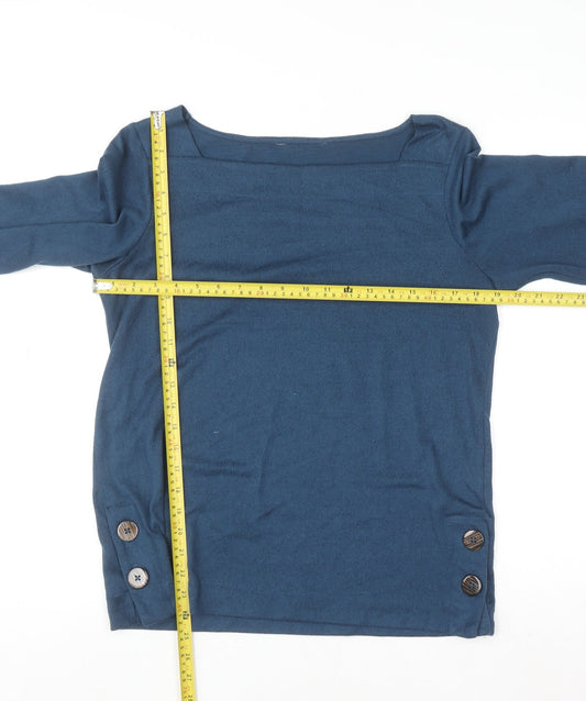 Nutmeg Women's Blue 3/4 Sleeve Boat Neck Button Blouse Size 12