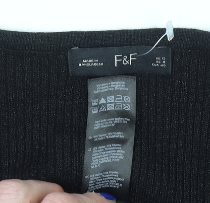 Womens UK Size 12 F&F Black Basic Blouse