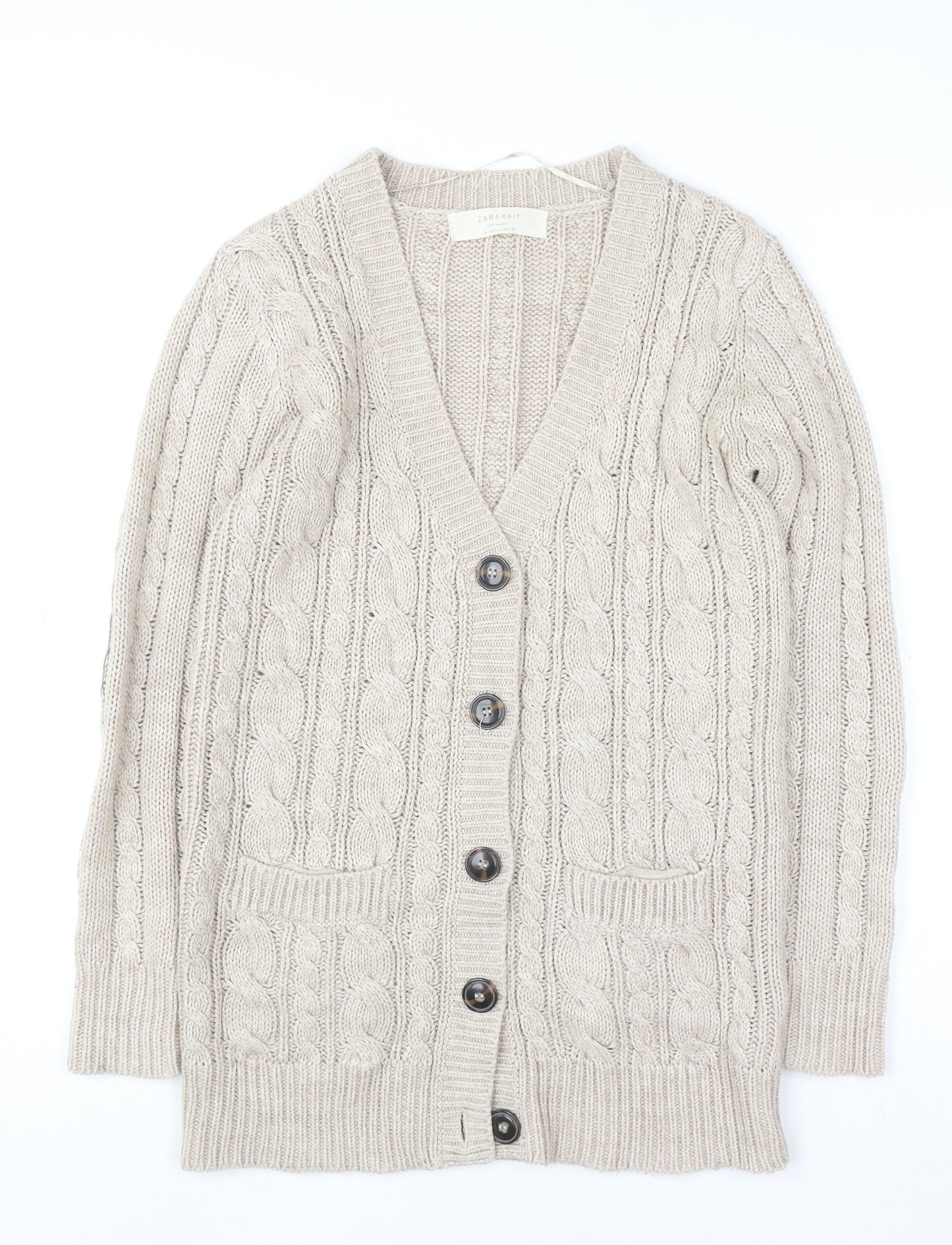 Womens UK Size S Zara Beige Cardigan Jumper