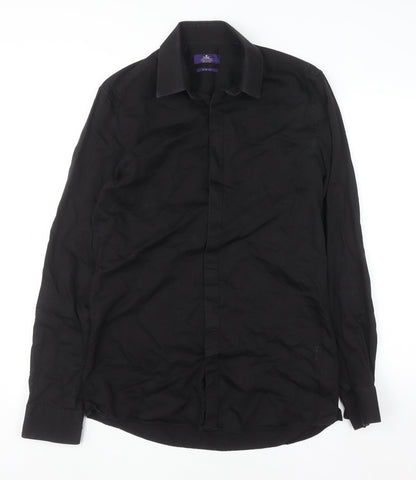 Next Men's Black Cotton Long Sleeve Button-Up Shirt Size 15 Classic Fit