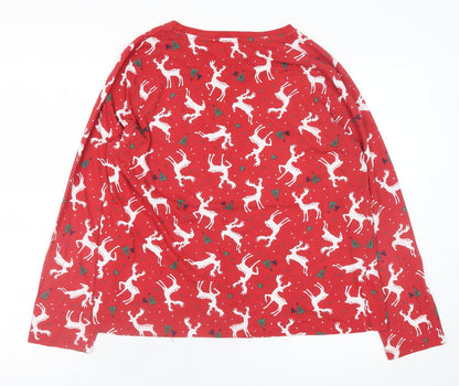 Primark Women Red Christmas Reindeer Long Sleeve Pyjama Top Size 12-14