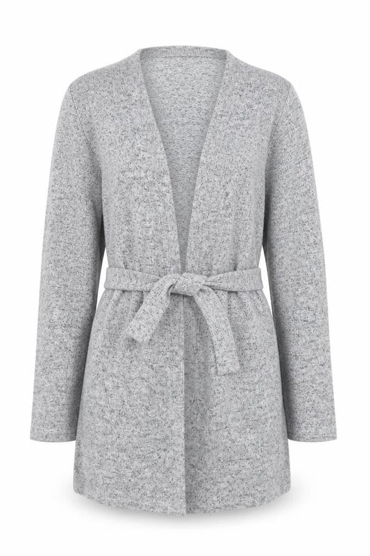 Front view of Lipsy Teens Grey Belted Knit Cardigan, size 10, Long Sleeve V-Neck