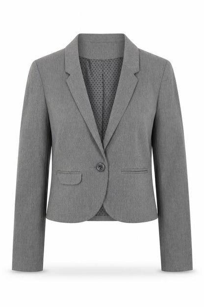 H&M Women Grey Cropped Blazer Jacket Size 10 Lined Single-Breasted