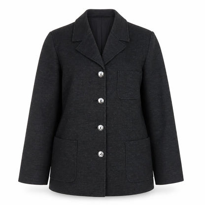 Wallis Women Black Wool Blend Blazer Jacket Size 12 Classic Mid-Length