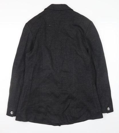 Wallis Women Black Wool Blend Blazer Jacket Size 12 Classic Mid-Length