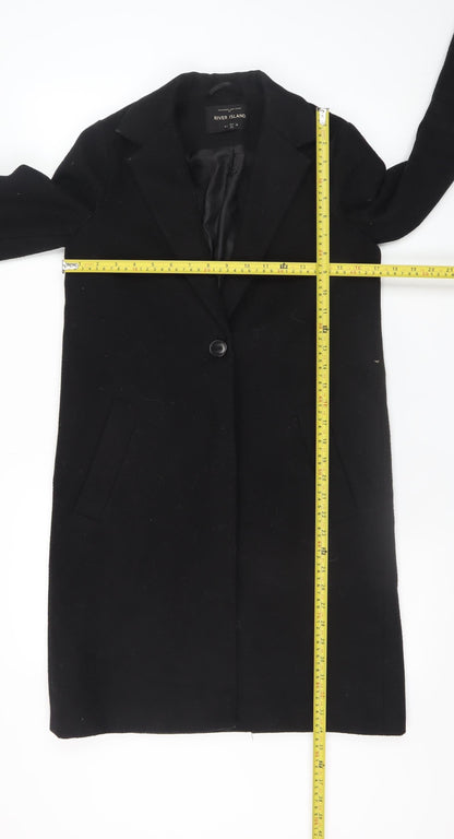 River Island Women’s Black Wool Blend Long Overcoat Size 6