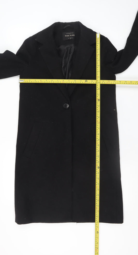 River Island Women’s Black Wool Blend Long Overcoat Size 6