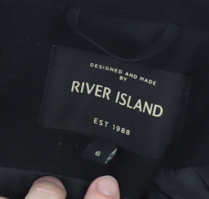 River Island Women’s Black Wool Blend Long Overcoat Size 6