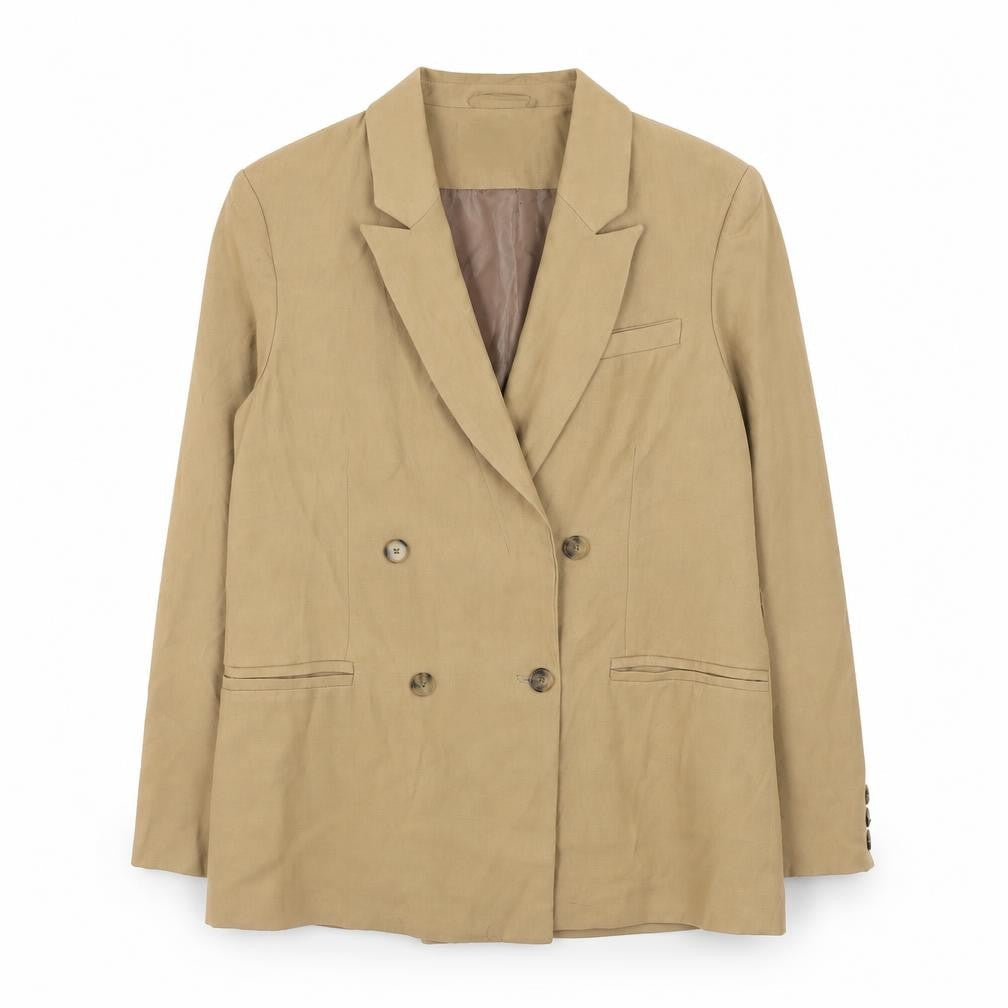 Topshop Women Beige Blazer UK 14 Regular Twill Double Breasted Jacket