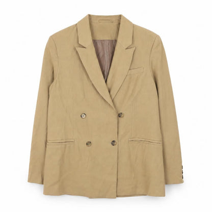 Topshop Women Beige Blazer UK 14 Regular Twill Double Breasted Jacket