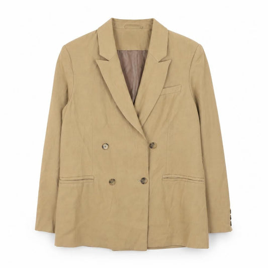 Topshop Women Beige Blazer UK 14 Regular Twill Double Breasted Jacket