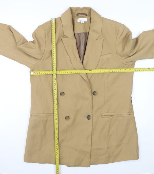 Topshop Women Beige Blazer UK 14 Regular Twill Double Breasted Jacket