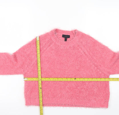 Topshop Women’s Pink Fuzzy Knit Crew Neck Jumper Size 10
