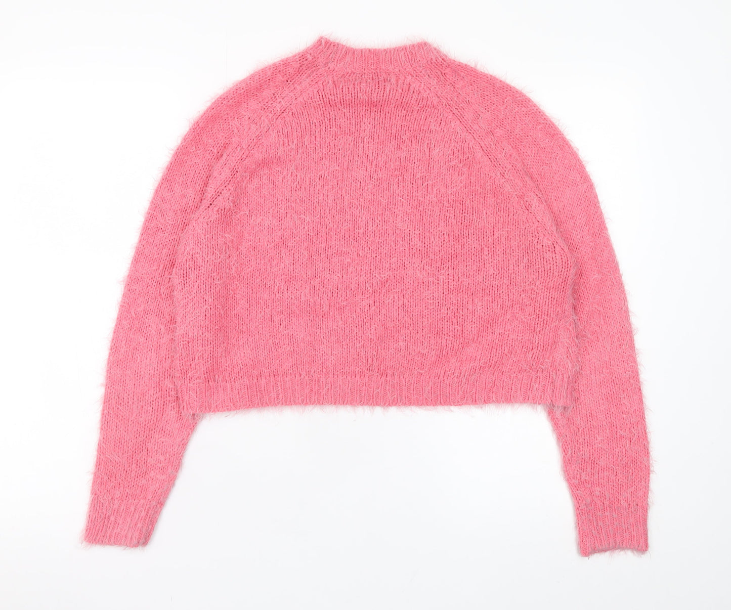 Topshop Women’s Pink Fuzzy Knit Crew Neck Jumper Size 10