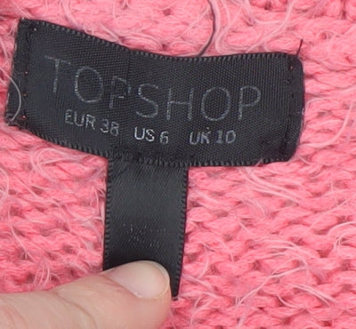 Topshop Women’s Pink Fuzzy Knit Crew Neck Jumper Size 10