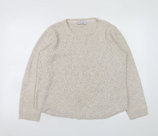 Marks and Spencer Women Beige Cable Knit Cotton Jumper Size 12