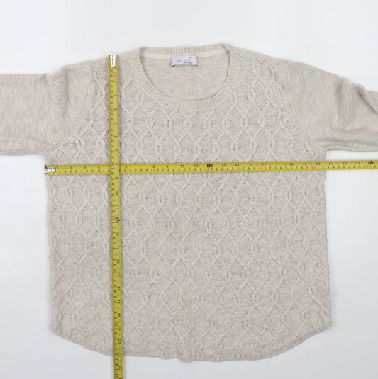Marks and Spencer Women Beige Cable Knit Cotton Jumper Size 12