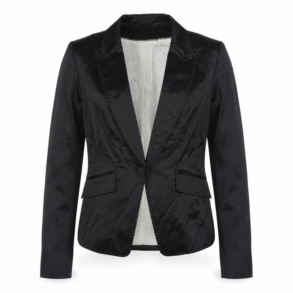H&M Women's Black Satin Slim Fit Blazer Jacket Size 10