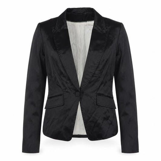 H&M Women's Black Satin Slim Fit Blazer Jacket Size 10