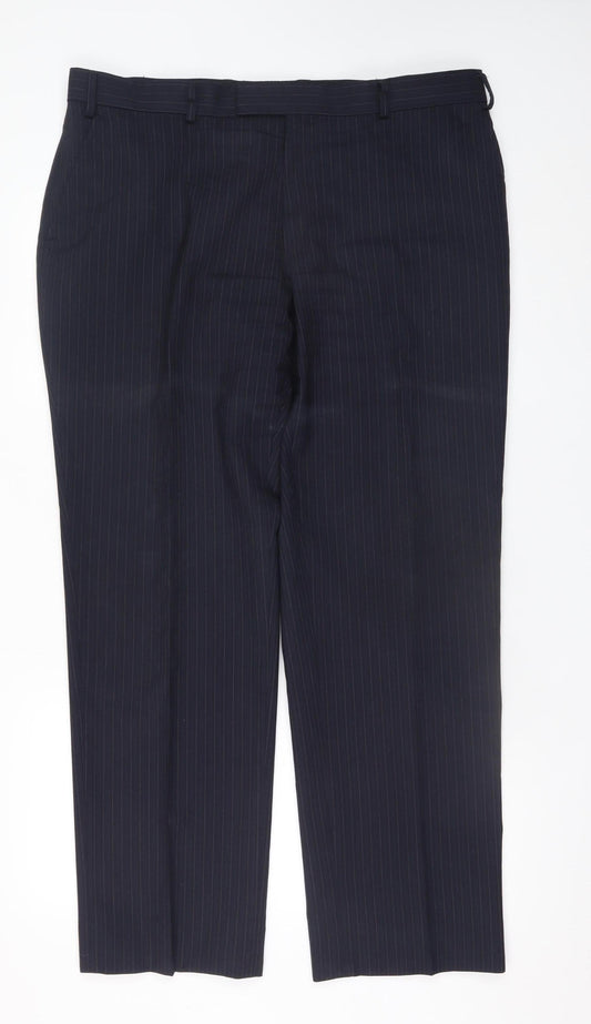 Mens UK Size 38S Jaeger Regular Fit Dress Pants Blue Trousers