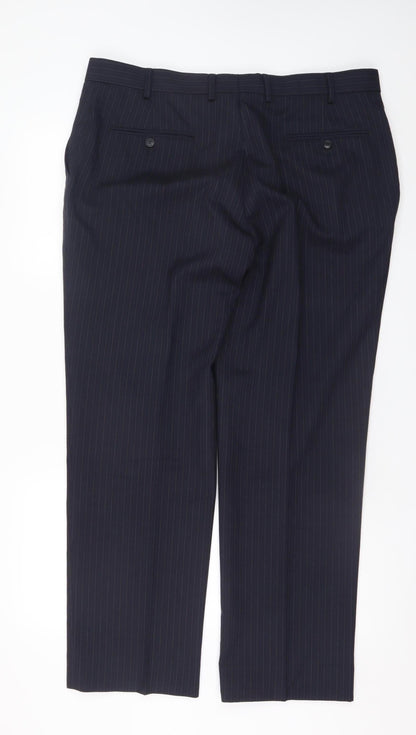 Mens UK Size 38S Jaeger Regular Fit Dress Pants Blue Trousers